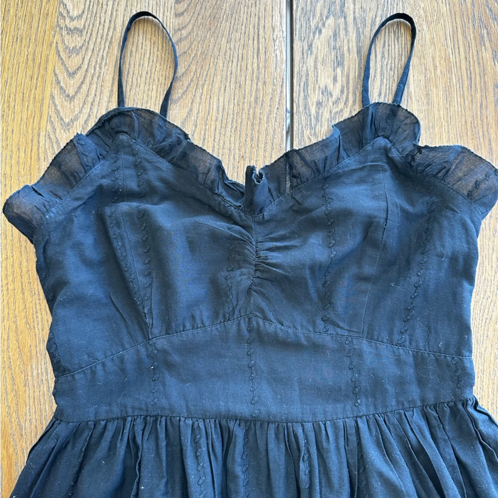 Mango Black Cotton Spaghetti Strap Midi Summer Spring Casual Dress Eyelet - Picture 10 of 14